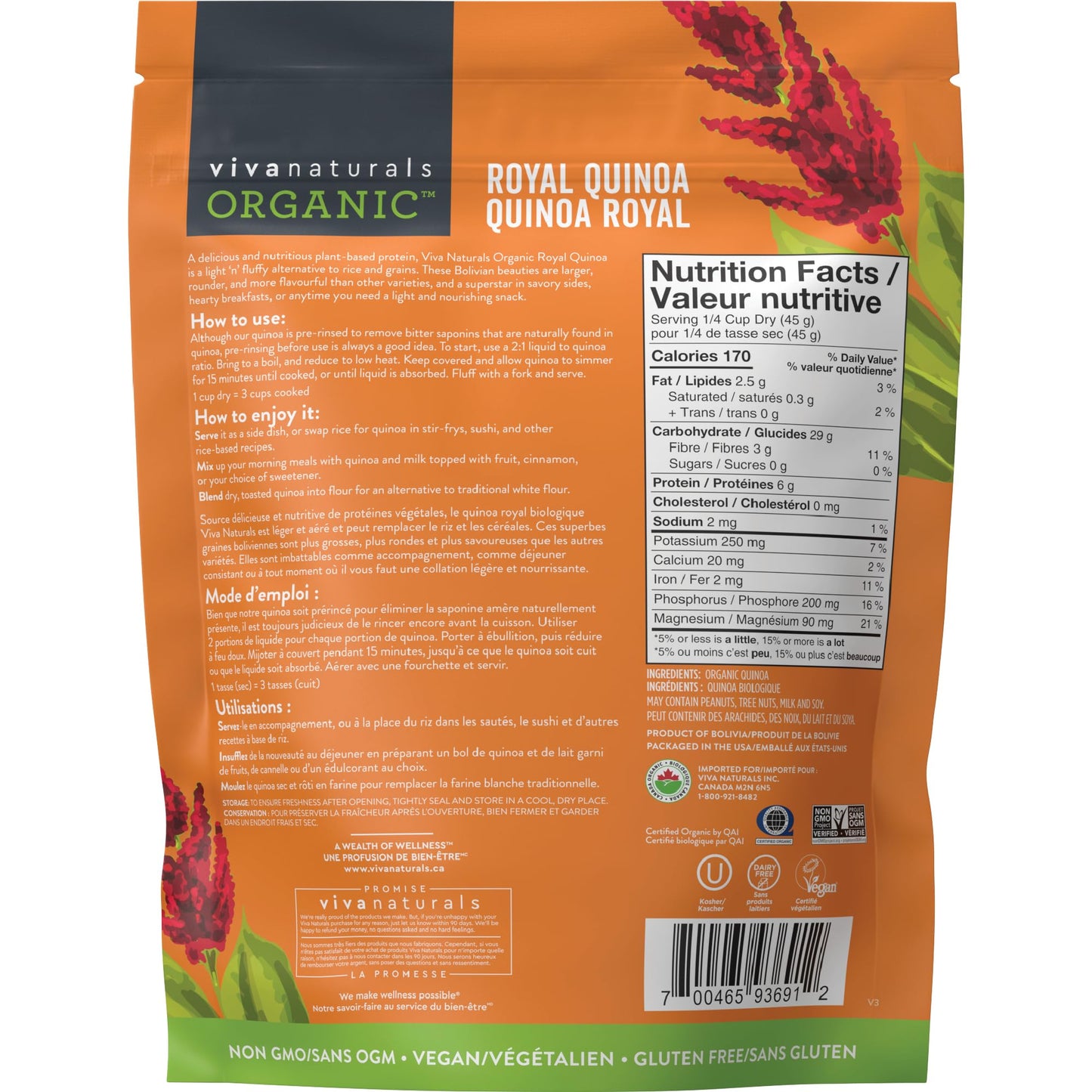 Viva Naturals Organic Quinoa (4 lb) – Quinoa Organic, Non-GMO & Pre-Washed Whole Grain | Gluten-Free Vegan Plant Protein, Source of Fibre & Iron, Puffed Rice & Pasta Substitute Viva Naturals