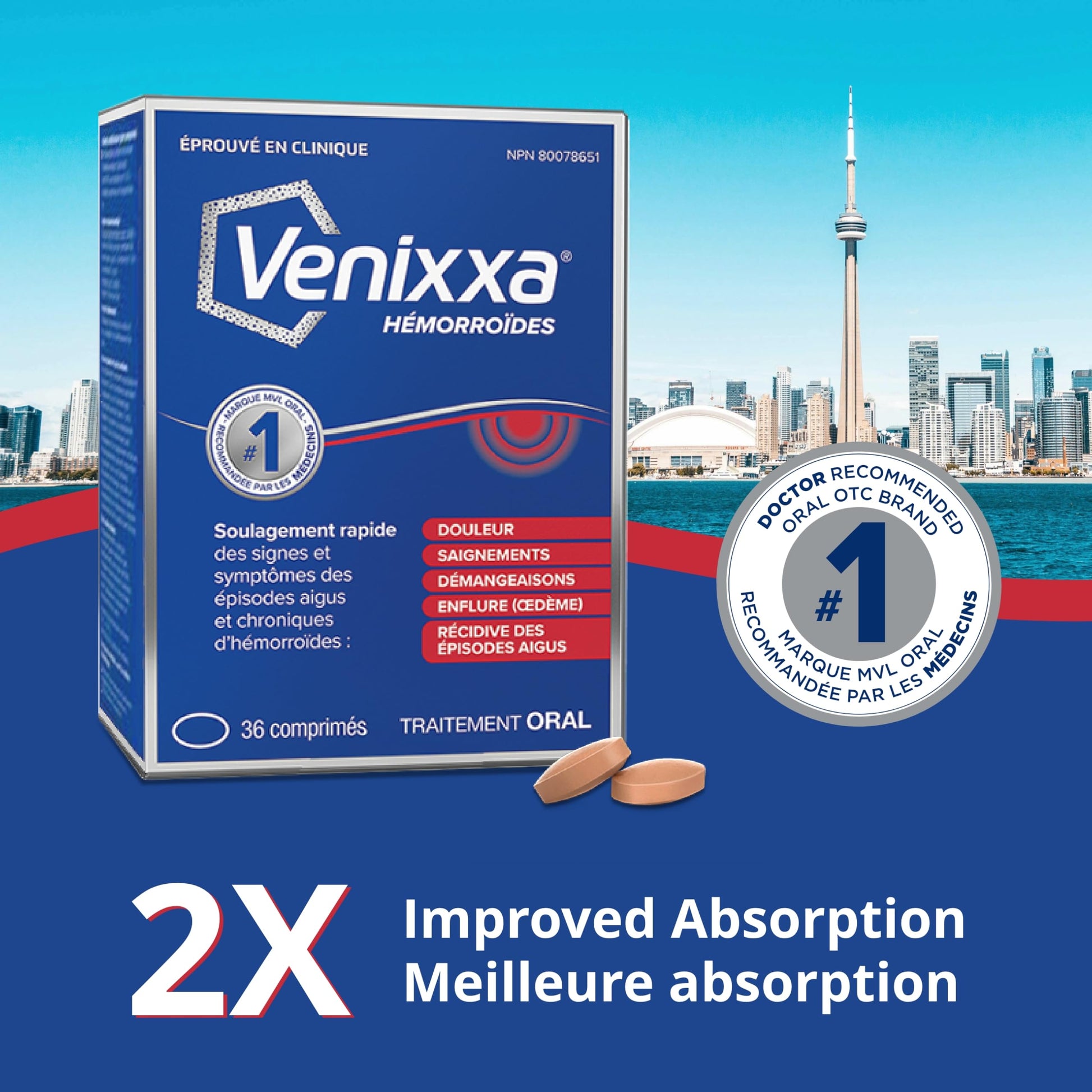 Venixxa Hemorrhoid Oral Treatment, Clinically Proven to Relieve Pain, Bleeding and Itching Associated with Hemorrhoids, 36 Tablets - Available at All In One Marketplace Canada