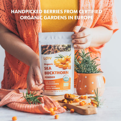 Organic Sea Buckthorn Berry Powder – Nutrient-Dense Whole Berry Blend, 4 Oz, Rich in Omegas & Vitamin C