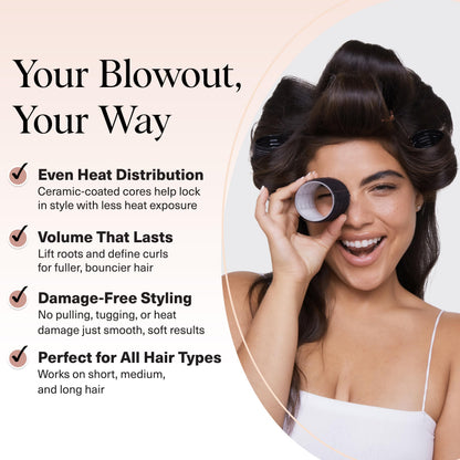 Kitsch Ceramic Thermal Hair Rollers for Women – Self Grip Hair Curlers for Heatless Curls Overnight - Volumizing Large Rollers for Short & Long Hair - For Long Lasting Frizz-Free Curls - Black, 8pcs - Available at All In One Marketplace Canada