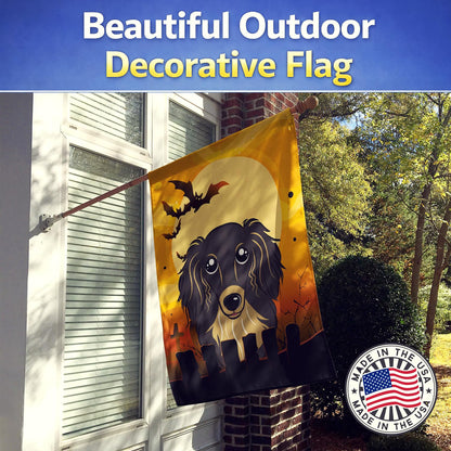 Caroline's Treasures BB1771CHF Halloween Longhair Black and Tan Dachshund Canvas House Size Flag