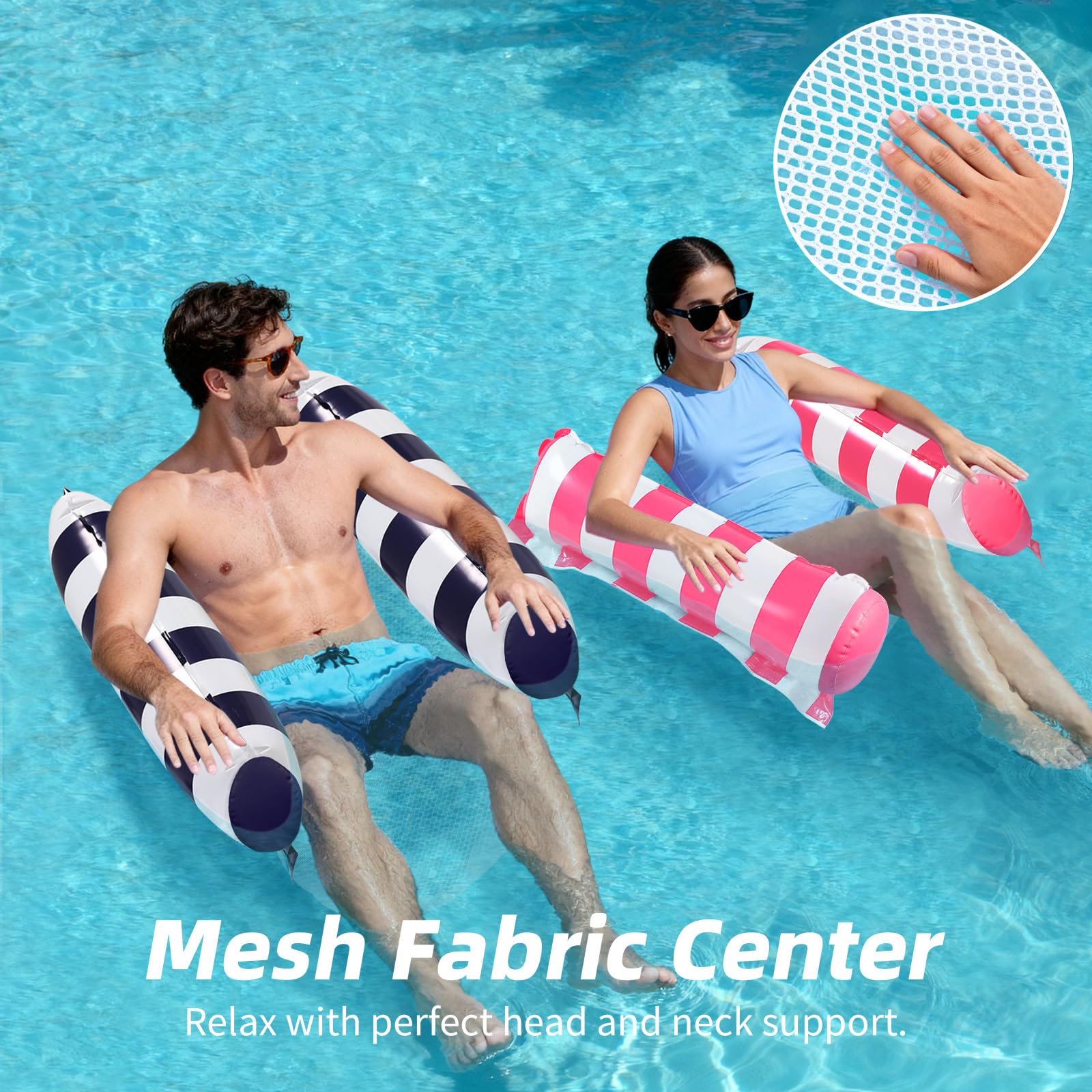 HeyStookie 4 Pack Water Hammock & Pool Floaties for Adults, Multi-Purpose Inflatable Pool Toy, 4 in 1 Portable Water Hammock for Pool, Non-Stick PVC Material, 51×27 Inches