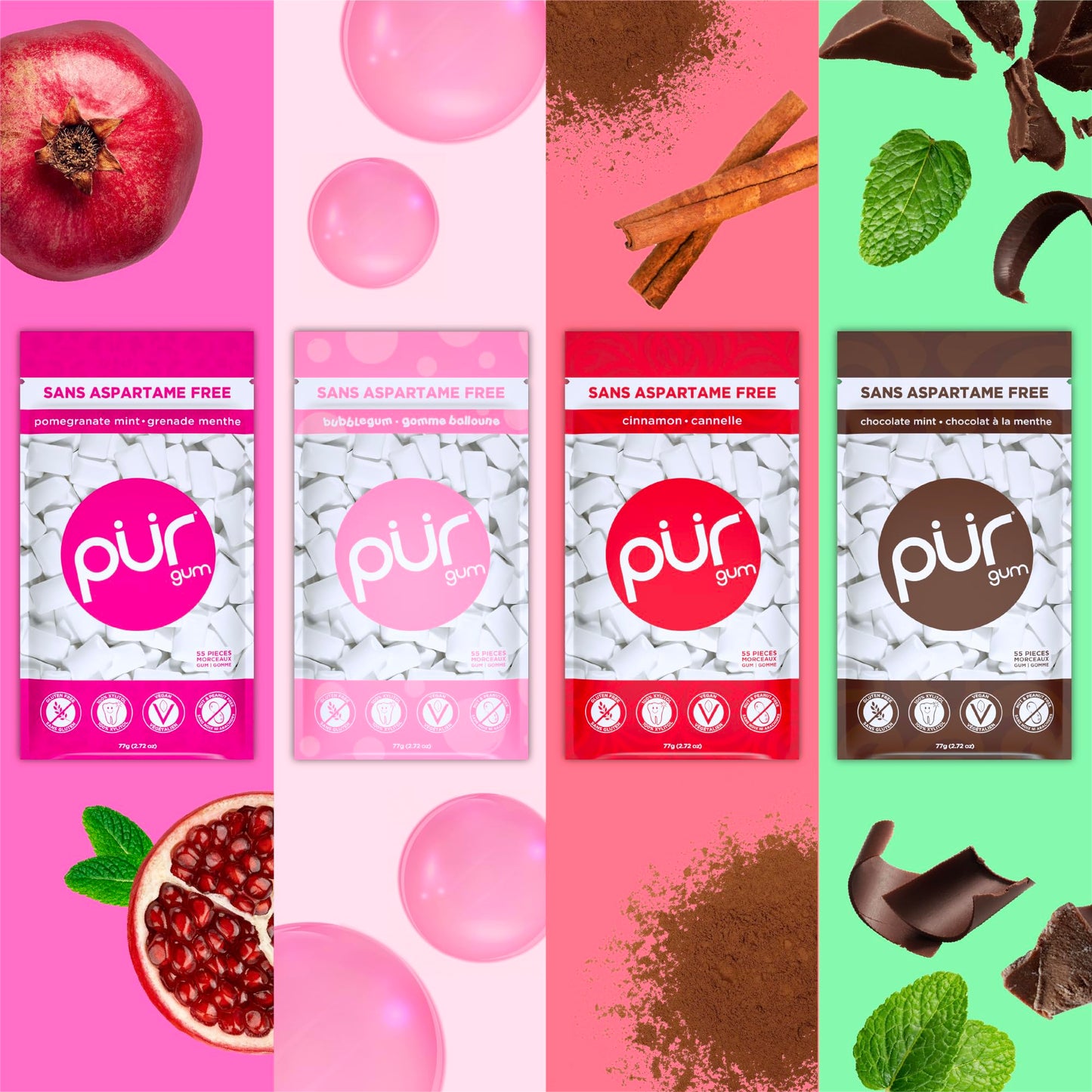PUR Gum Variety Pack | Sugar-Free Chewing Gum Sweetened with 100% Xylitol | 8 Flavors, 55 Pieces Per Pack