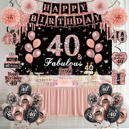 50Pcs 40th Birthday Decorations for Women,Rose Gold Black Pre-Assembled Set 🍁 All In One Marketplace Canada