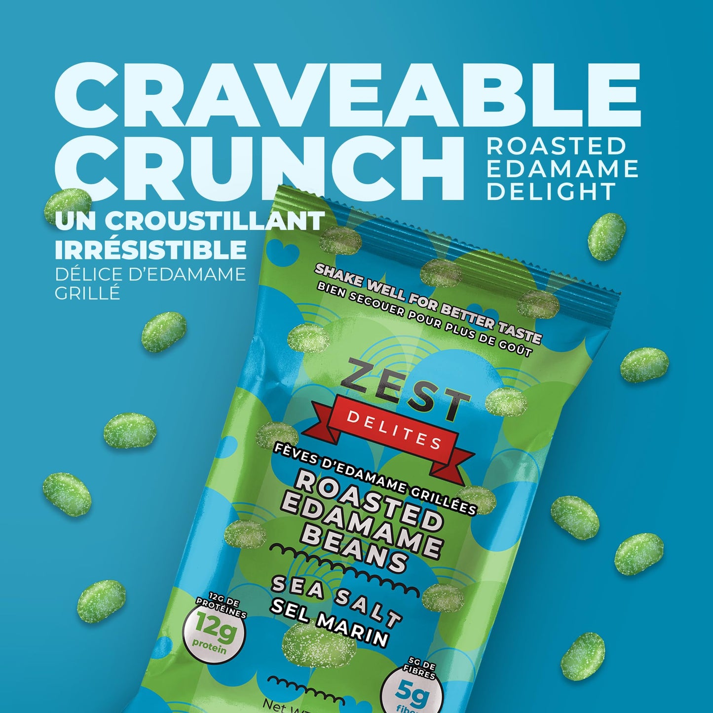 Zest Delites Roasted Edamame Snack Pack - 26g x 24 Units, 12g Protein, Sea Salt Flavor