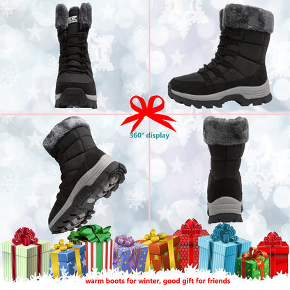 ziitop Womens Snow Boots, Women's Winter Boots, Fur Lined Warm Winter Boots, Lace up Warm Shoes, Mid Calf Snow Boots, Outdoor Anti-Slip Boots, Snow Boots Waterproof, Winter Walking Boots for Women 🍁 All In One Marketplace Canada
