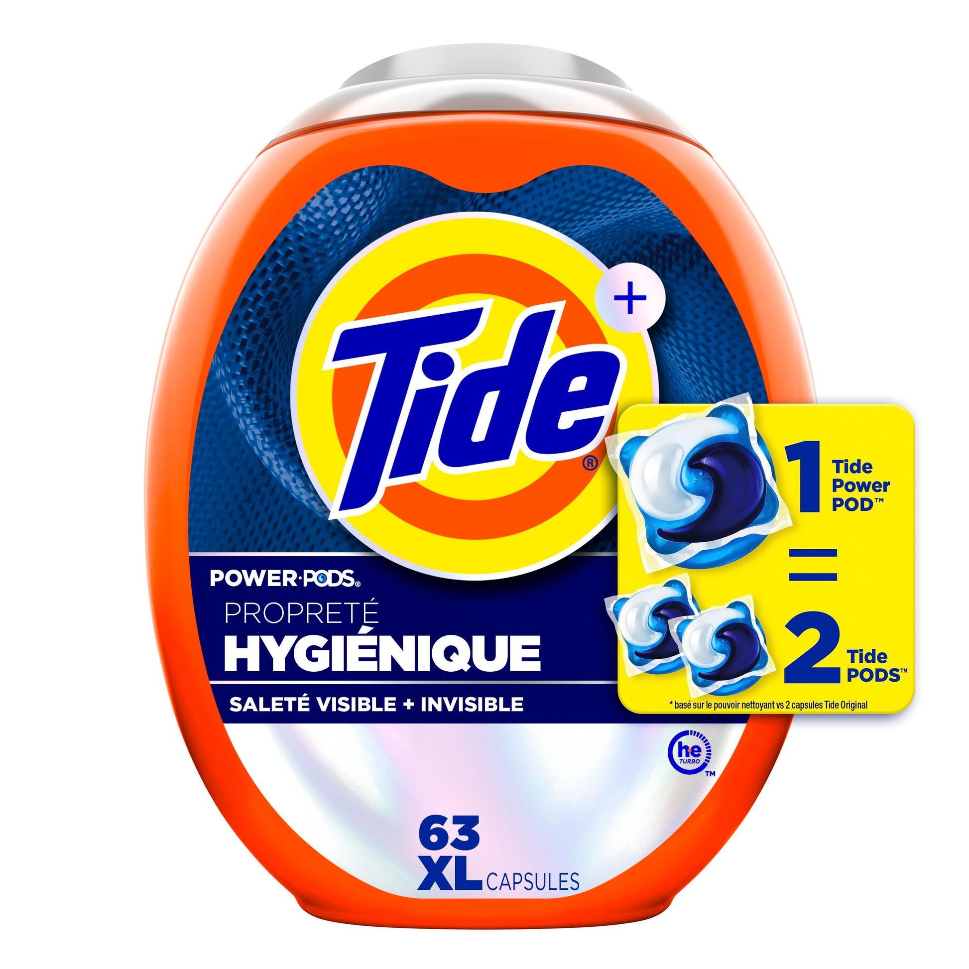 Tide Hygienic Clean Power PODS Laundry Detergent Pacs, Original Scent, 63 Count, Removes Visible and Invisible Dirt, laundry soap detergent pacs - Available at All In One Marketplace Canada