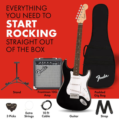 Fender Squier Debut Series Stratocaster Electric Guitar Kit, Beginner Guitar Kit, with 2-Year Warranty, with Padded Gig Bag, Frontman 10G Amp, Strap, and More, Includes Free Lessons, Black 🍁 All In One Marketplace Canada
