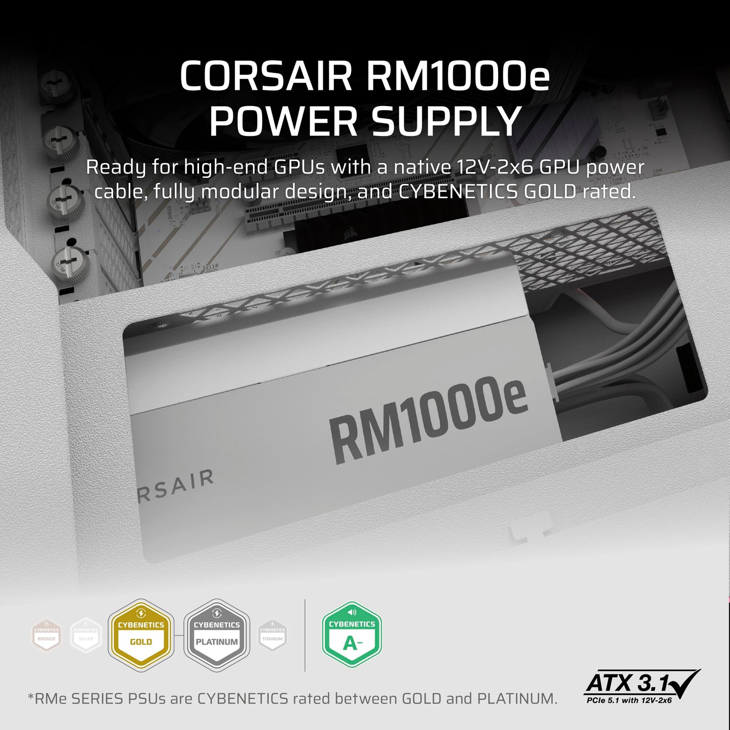 CORSAIR RM1000e (2025) Fully Modular Low-Noise ATX Power Supply with 12V-2x6 Cable – ATX 3.1 & PCIe 5.1 Compliant, Cybenetics Gold Efficiency, 105°C-Rated Capacitors, Modern Standby Mode – White 🍁 All In One Marketplace Canada
