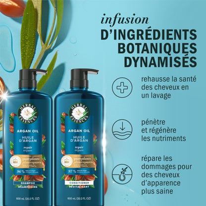 Herbal Essences, Argan Oil Paraben Free Shampoo and Conditioner, Dual Pack, Hair Repair, with Certified Camellia Oil and Aloe Vera, For All Hair Types, Especially Damaged Hair, 600 mL Each - Available at All In One Marketplace Canada