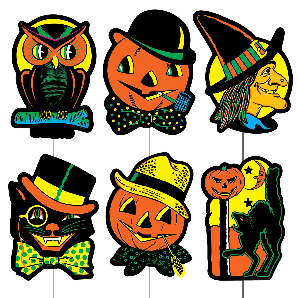 Panneaux de jardin d'Halloween vintage en plastique de Beistle avec piquets en métal
