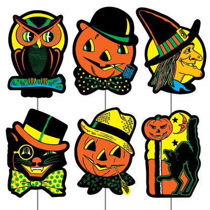 Panneaux de jardin d'Halloween vintage en plastique de Beistle avec piquets en métal
