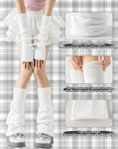 Yawlsow Leg Warmers for Women Y2k Knit Ruffle Leg Warmer Winter, Kawaii Cute Long Socks for Girls Goth Harajuku Accessories (1pack-White socks, One Size) 🍁 All In One Marketplace Canada
