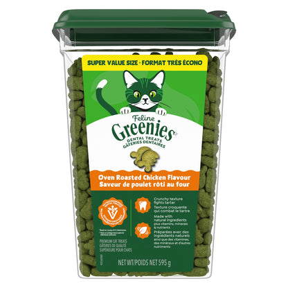 GREENIES Feline Cat Treats Natural Dental Care, Oven Roasted Chicken Flavour, 21oz. Tub