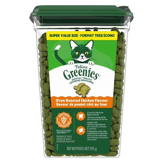 GREENIES Feline Cat Treats Natural Dental Care, Oven Roasted Chicken Flavour, 21oz. Tub