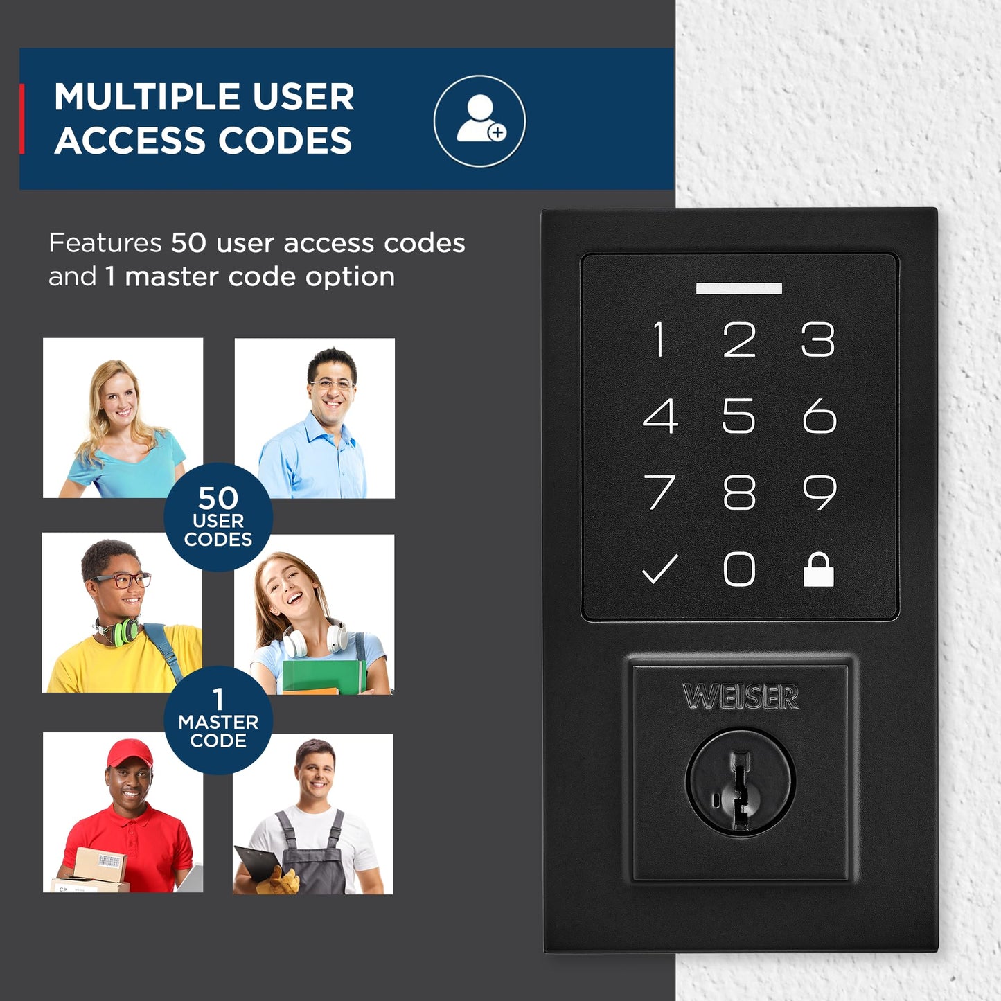 Weiser SmartCode Matte Black Keyless Entry Door Lock/Deadbolt Lock, 10-Button Touchpad Door Lock with Backlit Keypad, Up to 50 User Codes, Electronic Door Locks for Front Door, Modern Home Décor Weiser