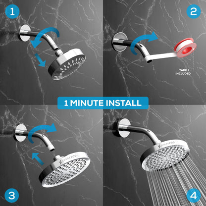 SparkPod Shower Head - High Pressure Rain - Premium Quality Luxury Design - 1-Min Install - Easy Clean Adjustable Replacement for Your Bathroom Shower Heads (Luxury Polished Chrome, 6 Inch Round) - Available at All In One Marketplace Canada