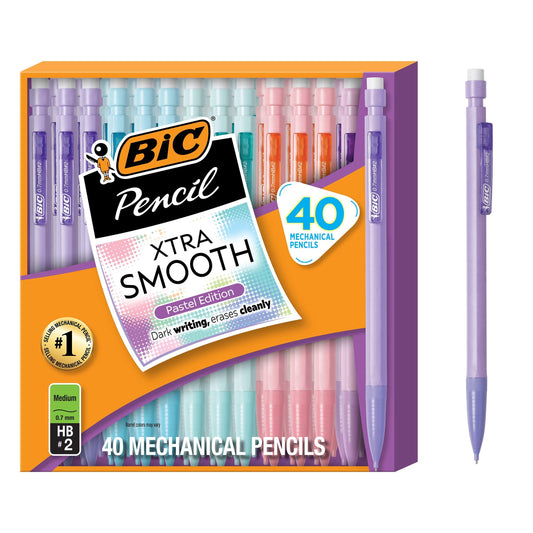 BIC Extra Smooth Pastel Mechanical Pencil, Medium Point (0.7 mm Point), School Supplies for Students and Teachers, 40-Count Pack