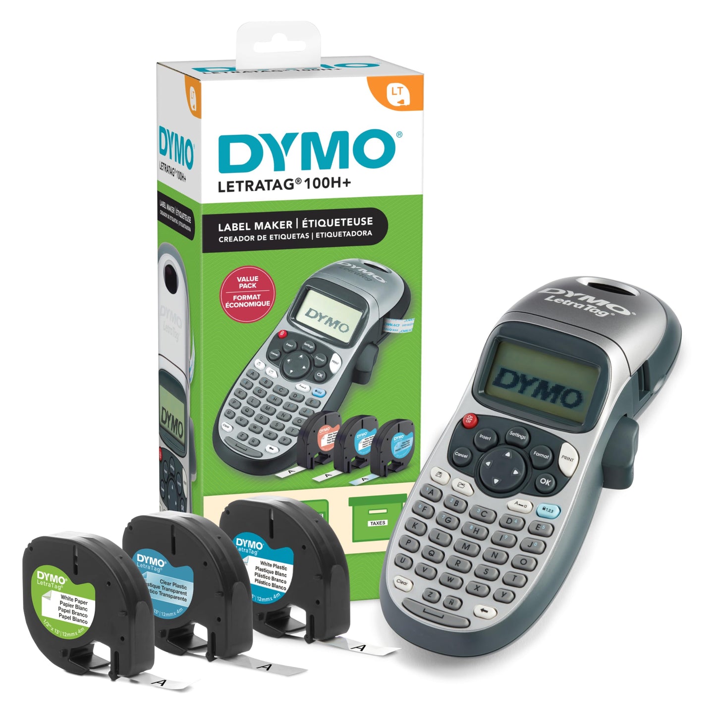 DYMO Label Maker with 3 Bonus Labeling Tapes, LetraTag 100H Handheld Label Maker & LT Label Tapes, Easy-to-Use, Great for Home & Office Organization DYMO