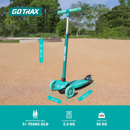 Gotrax KS1 Kids Kick Scooter, LED Lighted Wheels and 3 Adjustable Height Handlebars, Lean-to-Steer & Widen Anti-Slip Deck, 3 Wheel Scooter for Boys & Girls Ages 3+ and up to 100 Lbs (Green)