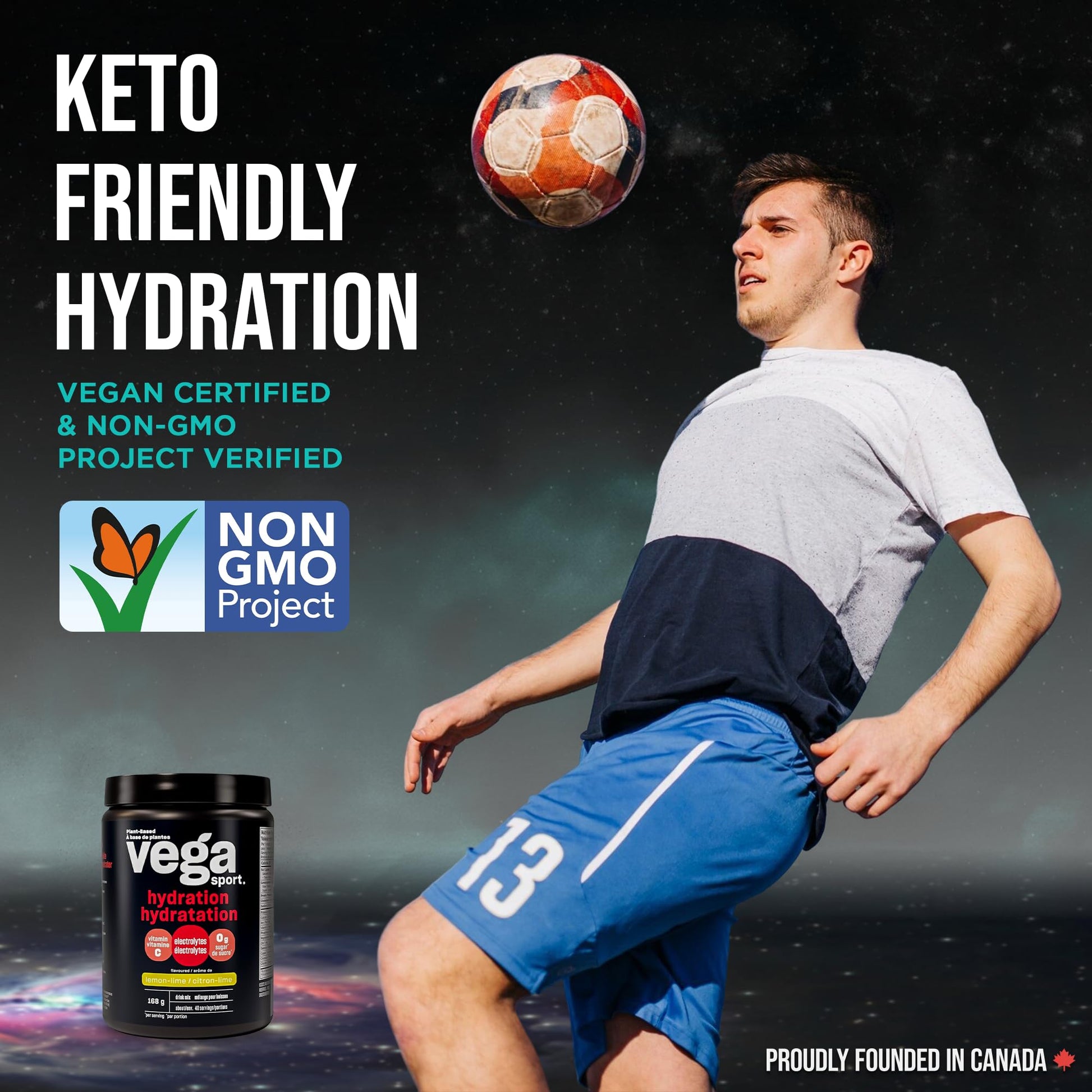Vega Sport Hydration Electrolyte Powder, Plant Based for Fast Post Workout Hydration – Sugar-Free Lemon Lime, 40 Servings, 168 grams - Available at All In One Marketplace Canada