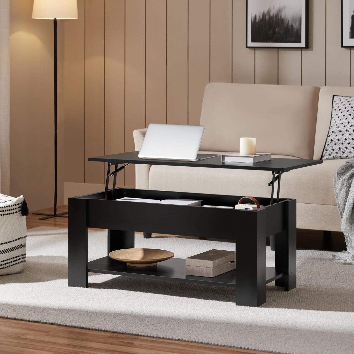 Yaheetech Coffee Table with Storage, Lift Top, 98cm L, Black Yaheetech