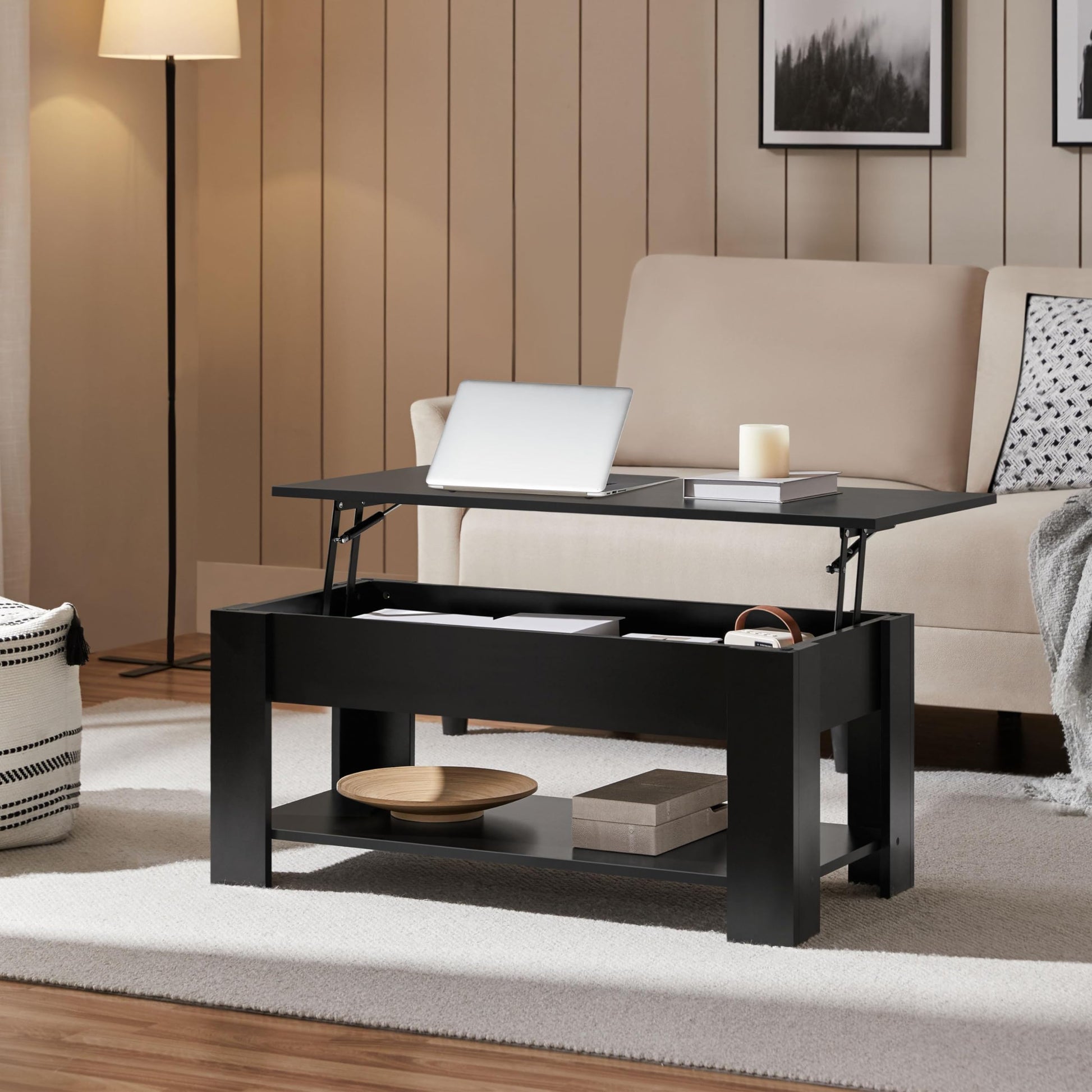 Yaheetech Coffee Table with Storage, Lift Top, 98cm L, Black Yaheetech
