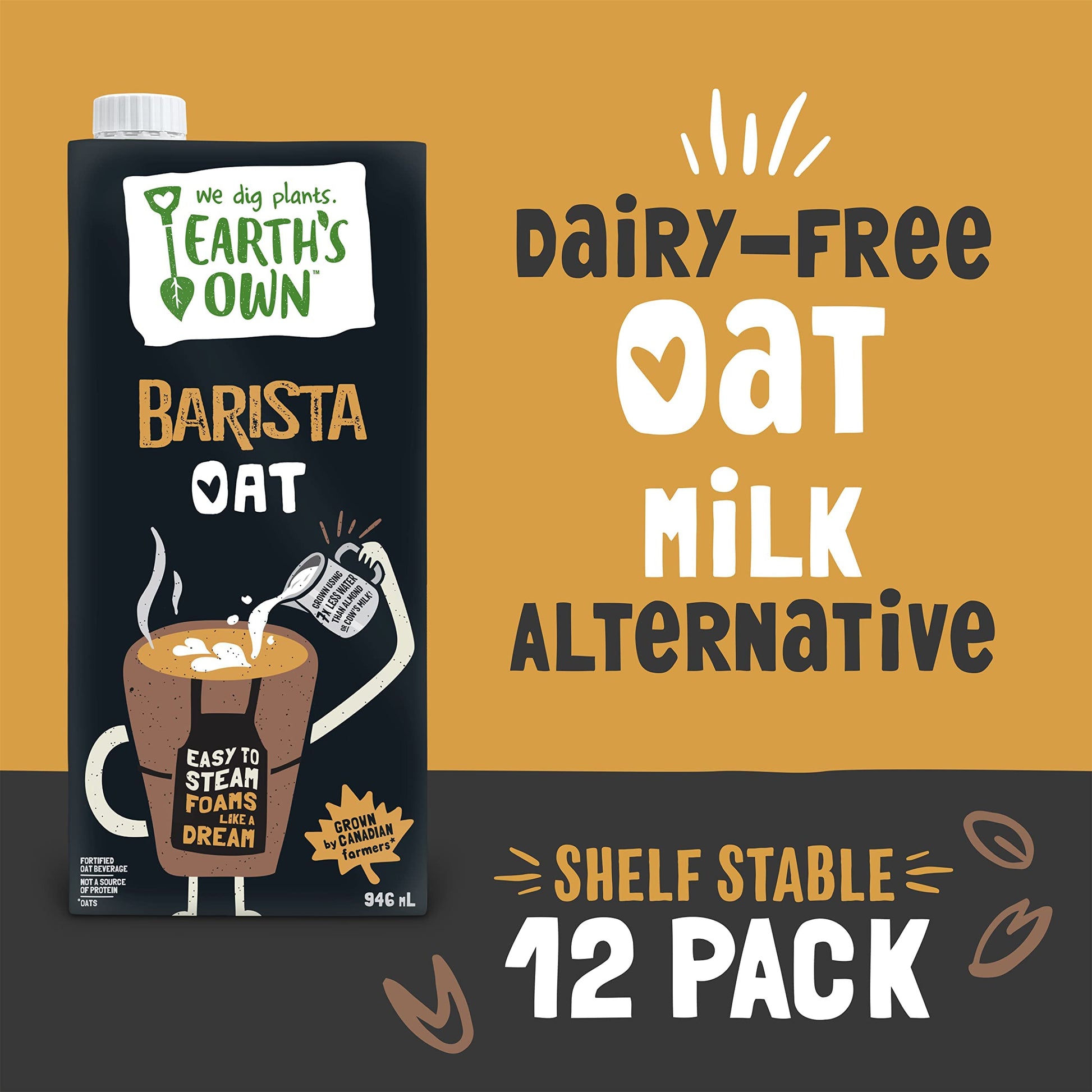 Earth's Own Barista Oat Milk - 946mL Plant-Based Beverage | Dairy Free, Vegan, Nut Free | Canadian Made | Case of 12