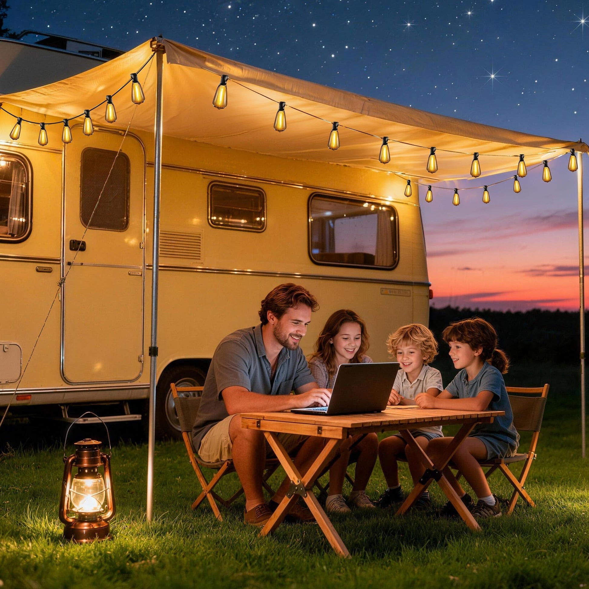 Lomotech Solar String Lights Outdoor Waterproof, 50FT 17+2 LED Shatterproof ST38 Bulbs, Solar String Lights with Remote & Timer, USB & Solar Powered Patio Lights for Outside Backyard Garden Porch - Available at All In One Marketplace Canada