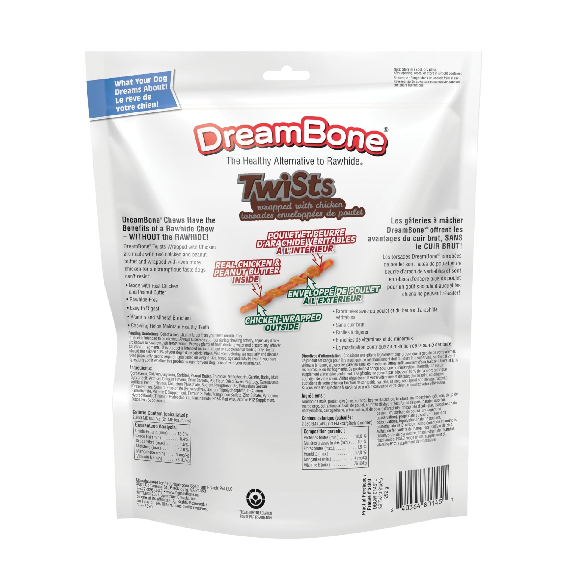 DreamBone Chicken Wrapped Twist Sticks Dog Chews, 36 Count, Treat Your Dog to Easy-to-Digest Rawhide-Free Chews Made with Real Peanut Butter, Chicken and Vegetables, for All Dogs