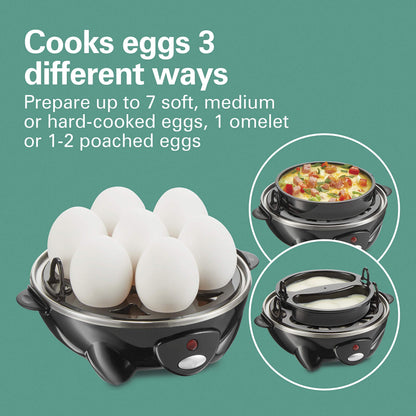 Hamilton Beach 3-in-1 Electric Hard Boiled Egg Cooker, Poacher & Omelet Maker, Holds 7, Black (25507)