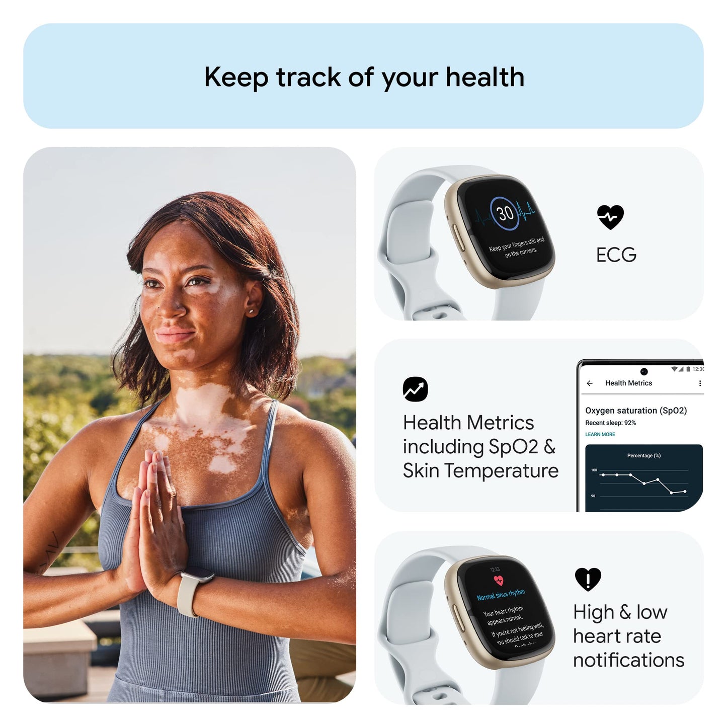 Google Fitbit Sense 2 - Health & Fitness Smartwatch - Blue Mist/Pale Gold Fitbit