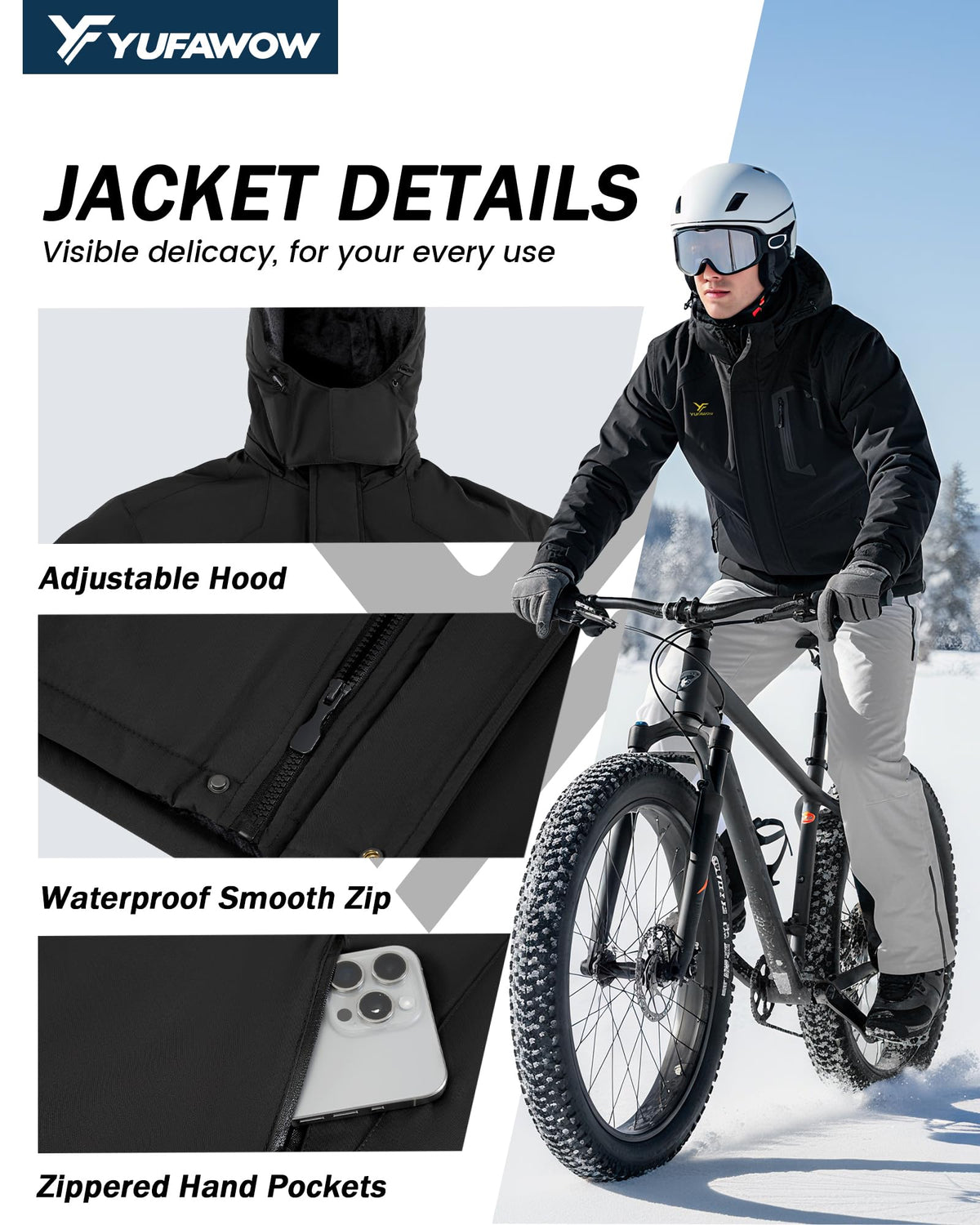 Men Winter Jacket Work Coat Waterproof Windbreaker Heavy Softshell Heat Warm Thermal Insulated Ski Snow Snowboard Snowmobile Casual Outdoor Cold Weather Flight Bomber Pilot Workwear Black 🍁 All In One Marketplace Canada