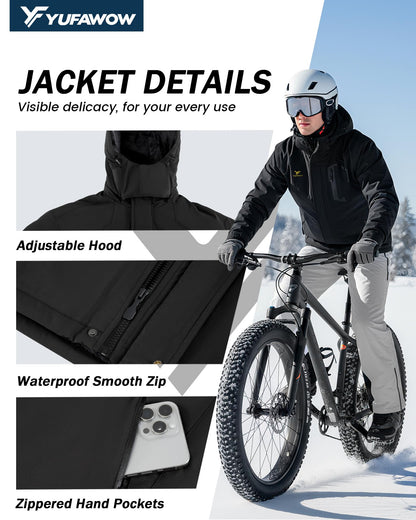 Men Winter Jacket Work Coat Waterproof Windbreaker Heavy Softshell Heat Warm Thermal Insulated Ski Snow Snowboard Snowmobile Casual Outdoor Cold Weather Flight Bomber Pilot Workwear Black 🍁 All In One Marketplace Canada