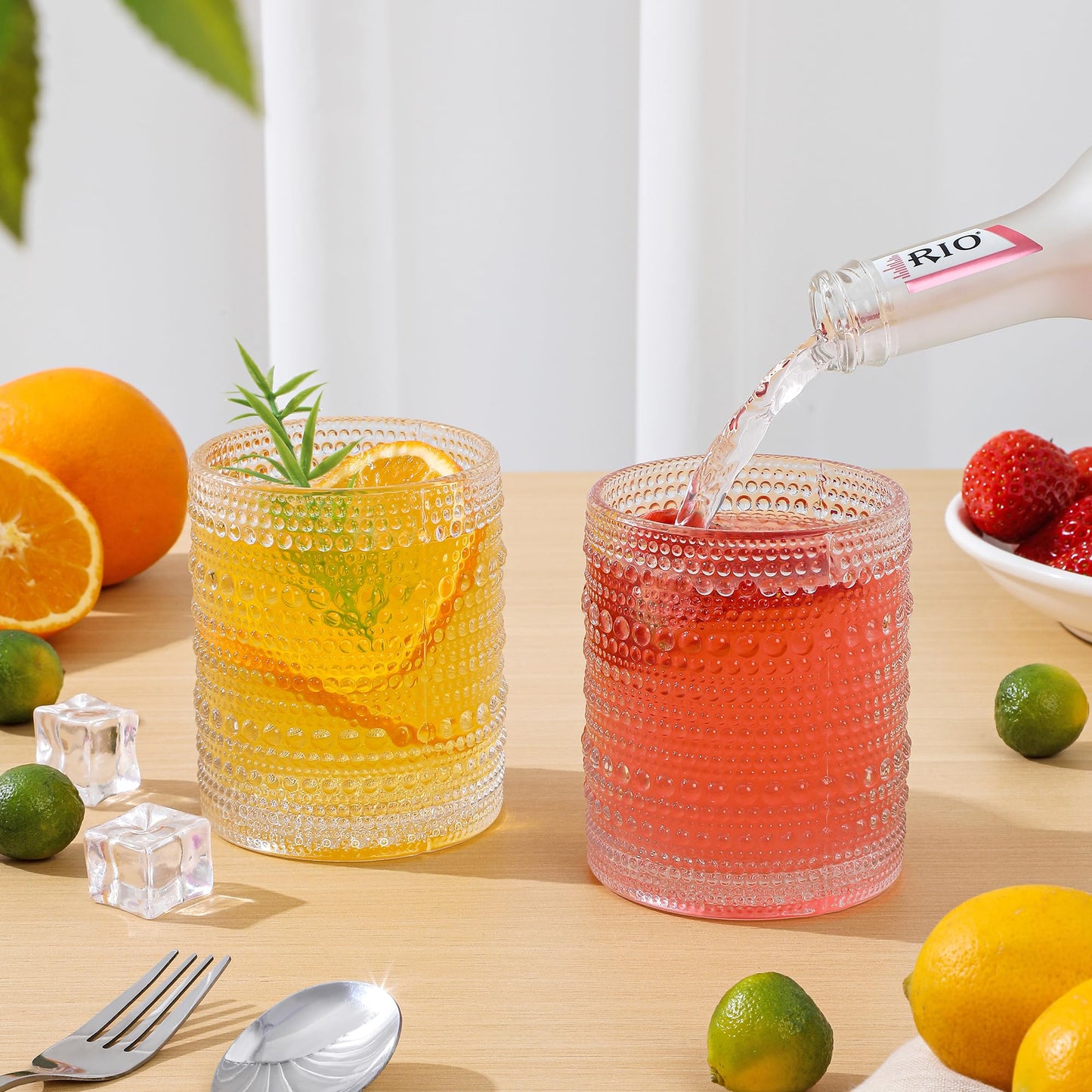 HomeVogue Hobnail Drinking Glasses Set of 6,12 oz Vintage Glassware Set Cocktail Glass Set, Embossed Clear Water Tumbler,for Beer, Whiskey,Juice and Various Mixed Drinks (Clear) - Available at All In One Marketplace Canada