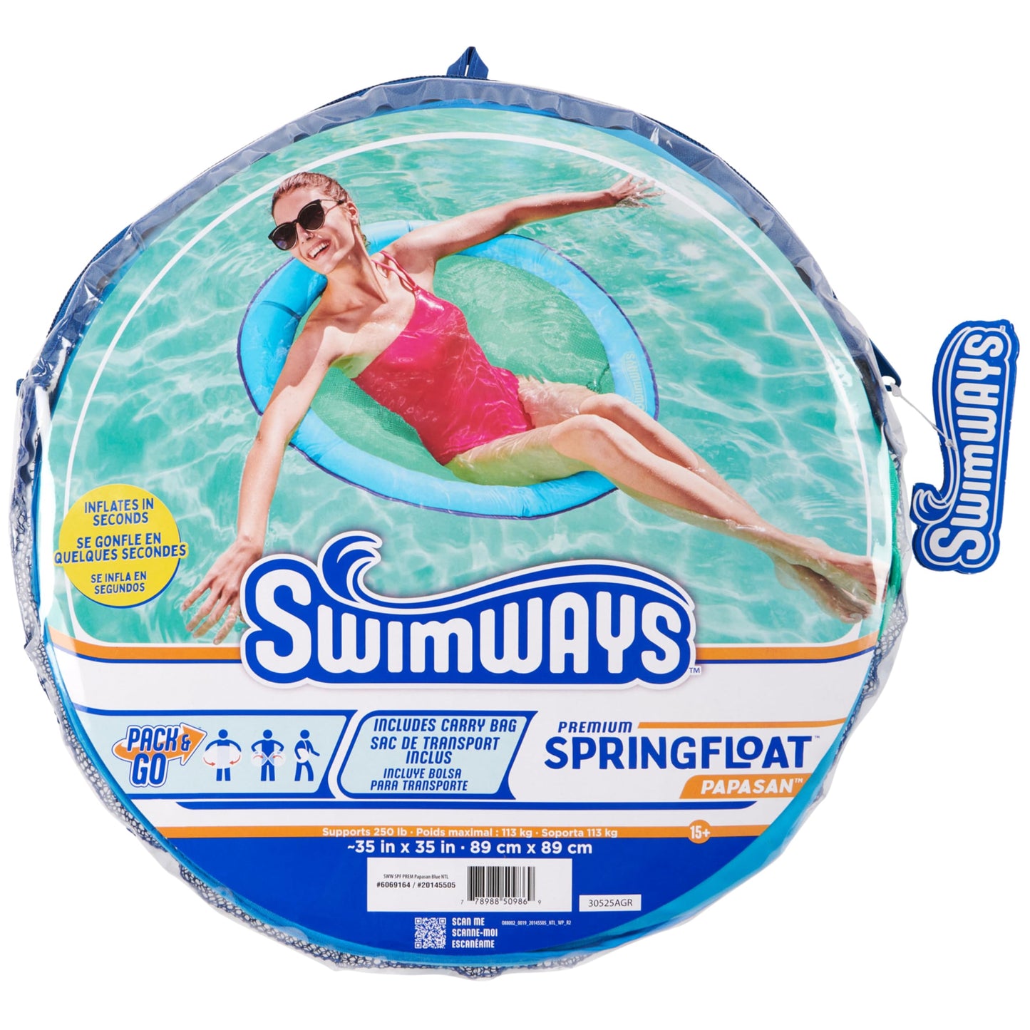 SwimWays Spring Float Premium Papasan Pool Lounger, Inflatable Pool Floats Adult with Fast Inflation for Ages 15 & Up, Sky Blue SwimWays
