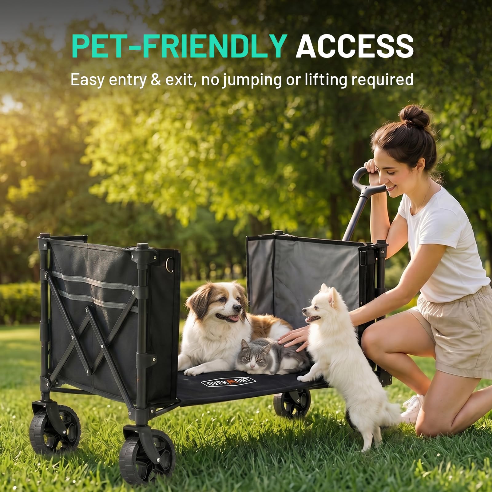 Overmont 3-in-1 Collapsible Wagon Cart, Ultra-Compact Foldable Wagon for SUV Trunk & Apartment Storage, Lightweight 120L Utility Cart with Dual Side Opening for Grocery, Camping & Sports OVERMONT