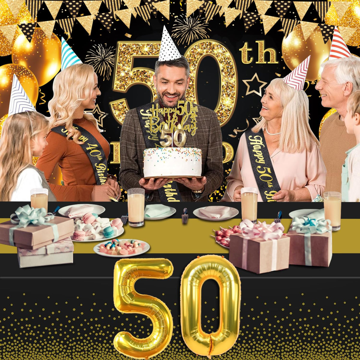 YeohJoy 50th Birthday Decorations for Men Women Black Gold 🍁 All In One Marketplace Canada