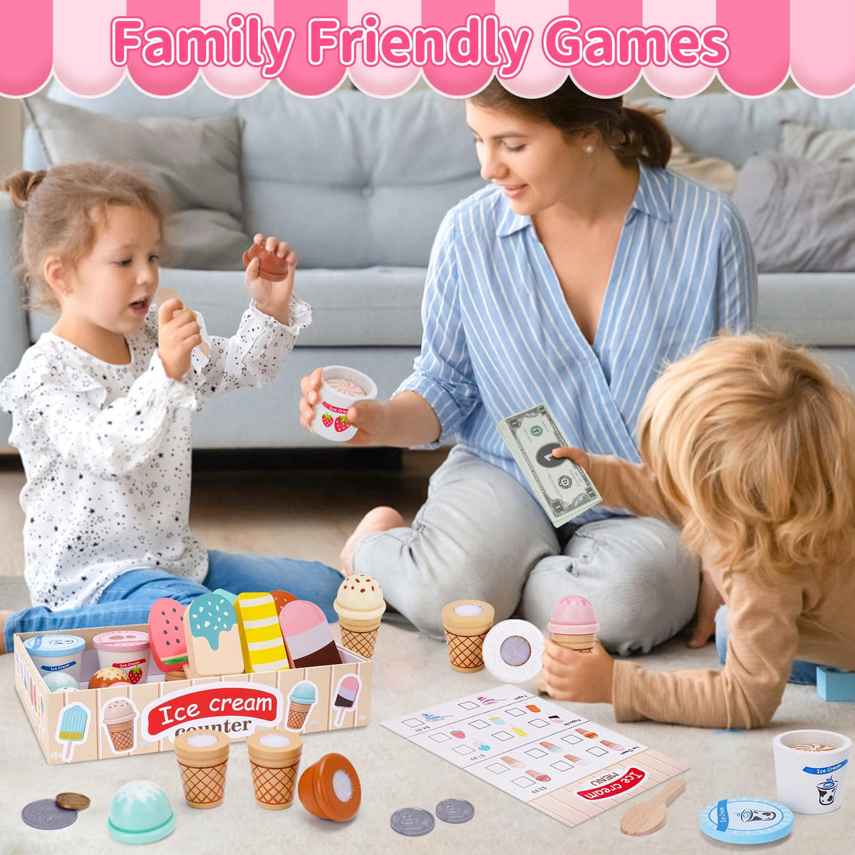 Melofaver Wooden Ice Cream Play Set, Pretend Play Ice Cream Toys for Kids 🍁 All In One Marketplace Canada