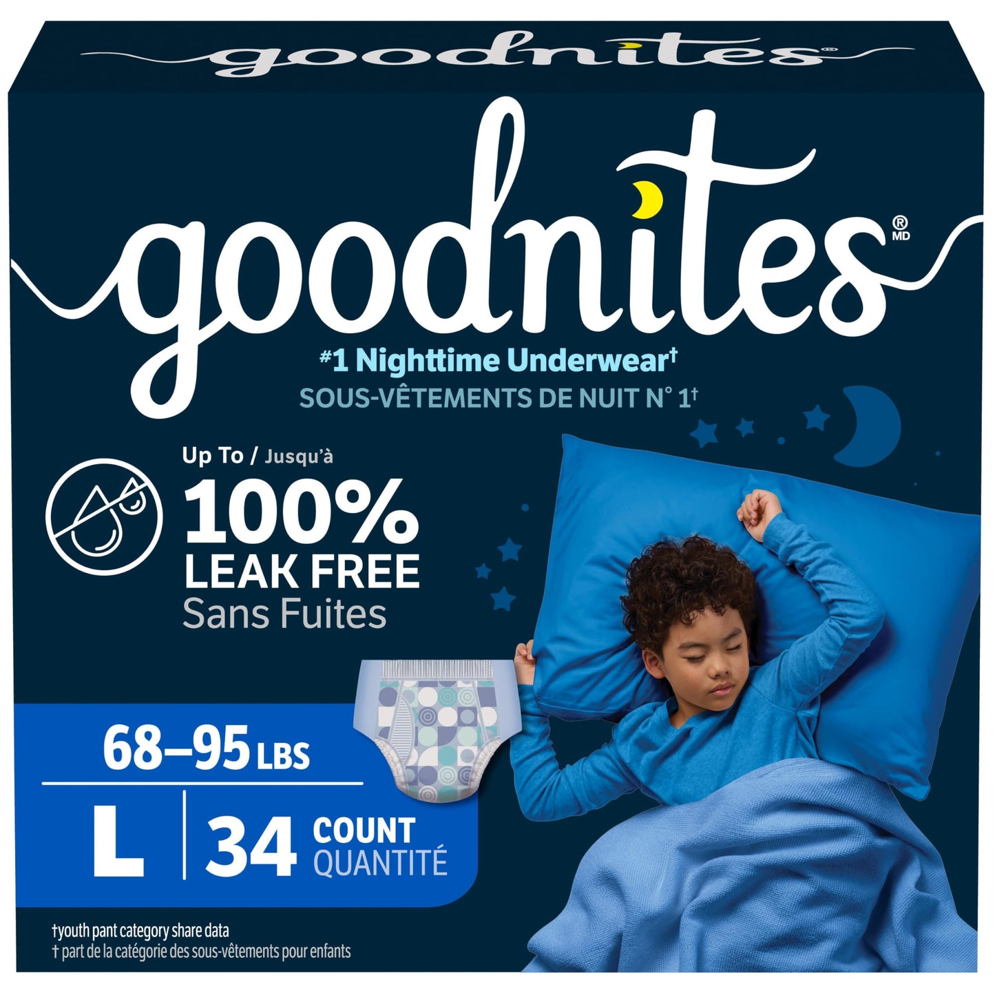 Boys Bedwetting Night Time Underwear, Goodnites, L, 34 Ct, Giga Pack