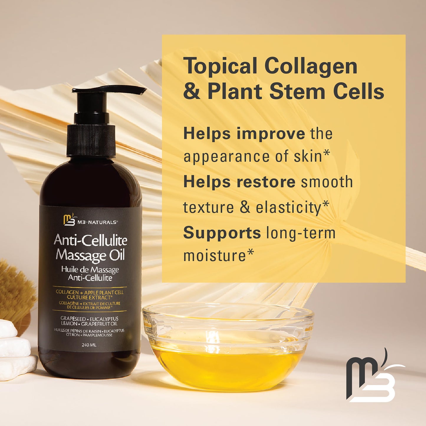 Firming Body Massage Oil with Collagen & Stem Cell – Helps Smooth the Appearance of Cellulite & Improve Skin Texture – Refreshing Aromatherapy Oil for Legs & Full Body – 8 fl oz by M3 - Available at All In One Marketplace Canada