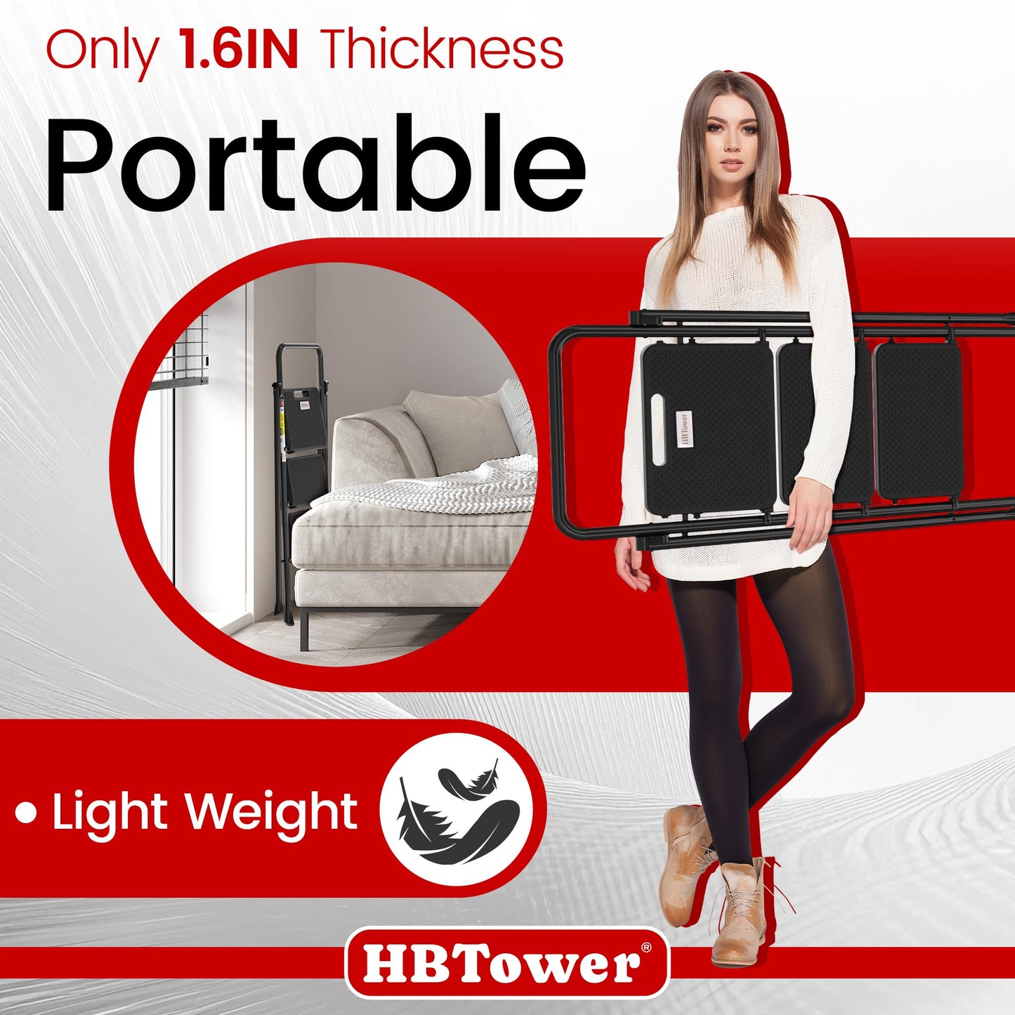 HBTower 3 Step Ladder, Folding Step Stool with Wide Anti-Slip Pedal, 500lbs Sturdy Steel Ladder, Convenient Handgrip, Lightweight, Portable Steel Step Stool, Black - Available at All In One Marketplace Canada