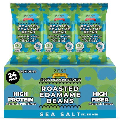 Zest Delites Roasted Edamame Snack Pack - 26g x 24 Units, 12g Protein, Sea Salt Flavor