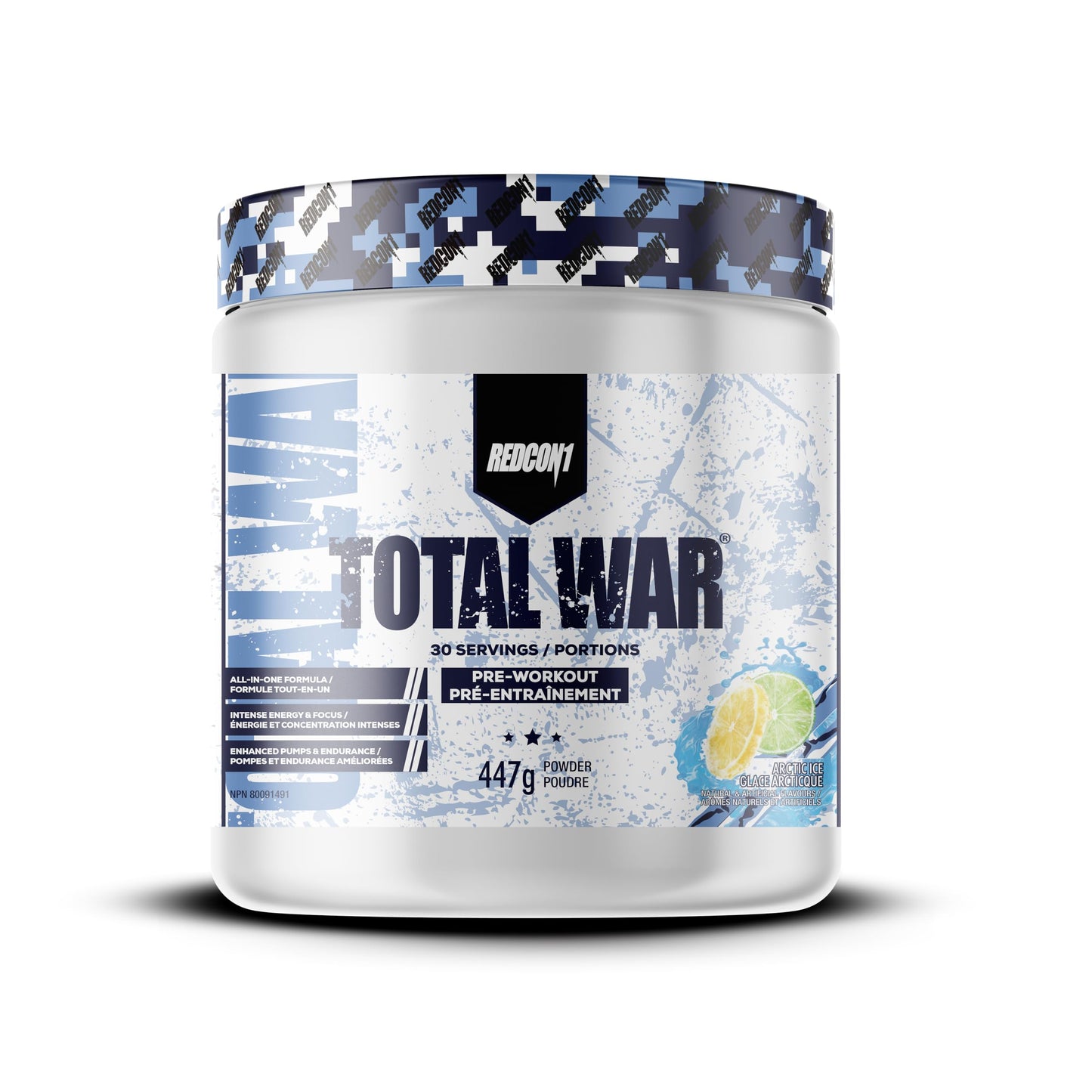 REDCON1 Total War Pre Workout Powder, Arctic Ice - Beta Alanine + Citrulline Malate Vegan & Keto Friendly Preworkout for Men & Women with 250mg of Caffeine - Fast Acting HMB (30 Servings) Redcon1