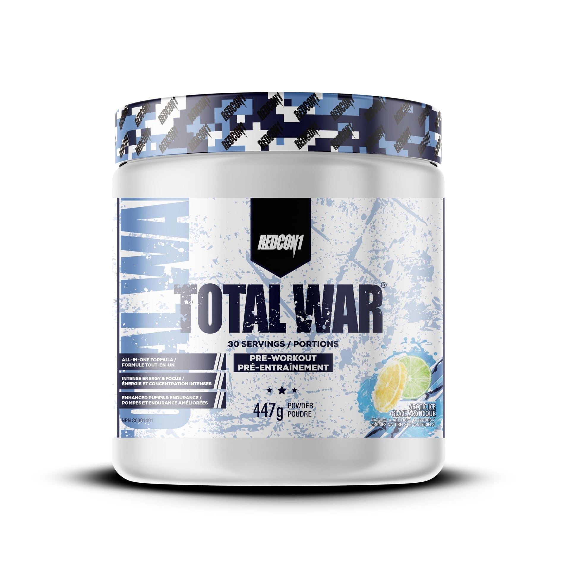 REDCON1 Total War Pre Workout Powder, Arctic Ice - Beta Alanine + Citrulline Malate Vegan & Keto Friendly Preworkout for Men & Women with 250mg of Caffeine - Fast Acting HMB (30 Servings) Redcon1