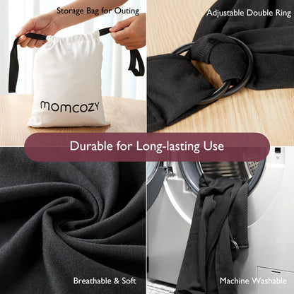 Momcozy Baby Wrap Carrier Slings, Infant Carrier Slings for Newborn up to 50 lbs, Baby Wrap Adjustable for Adult Fits Sizes XXS-XXL, Easy to Wear Baby Carriers, Ergonomic Front Facing/Back, Black