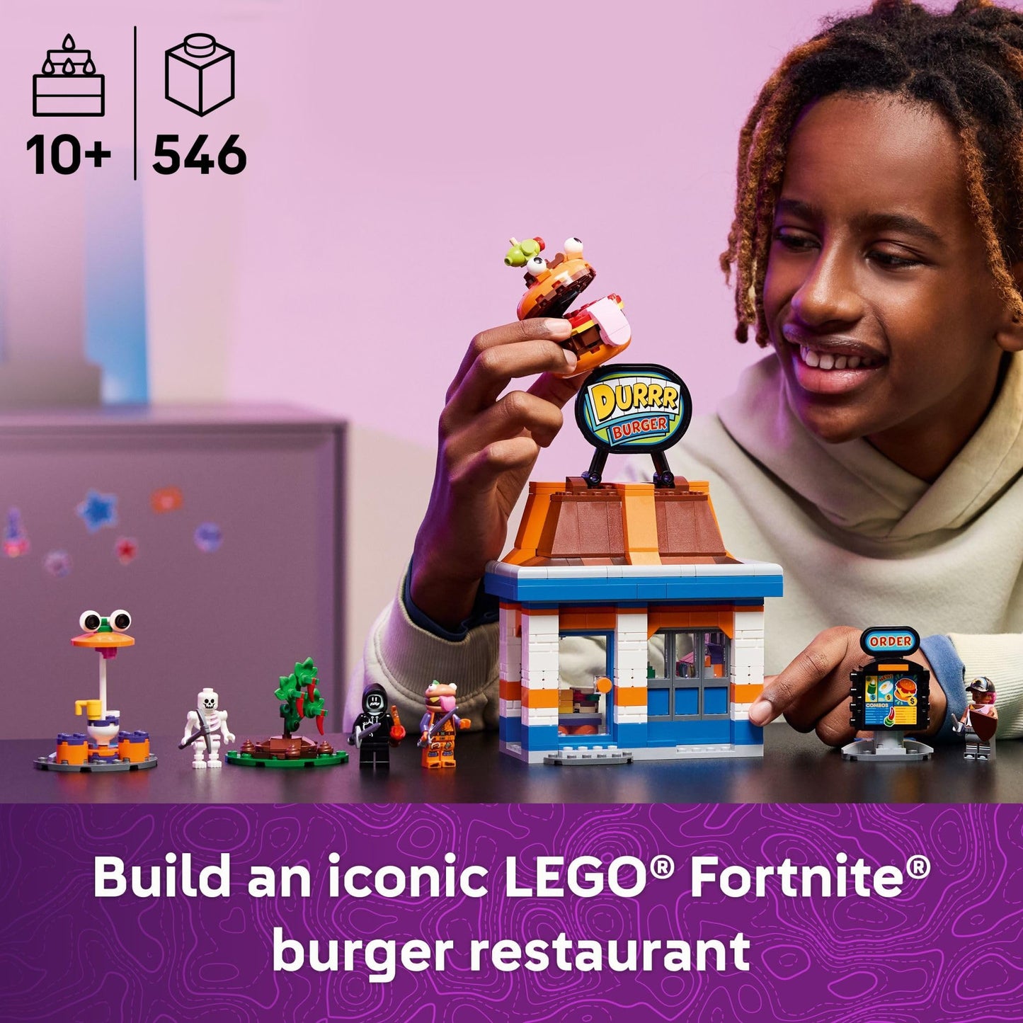 LEGO Fortnite Durrr Burger Restaurant Kids Toy - Video Game Building Set for Boys & Girls, Ages 10+ - Fortnite Minifigures Beach Boss, Grimy, and More - Gift Idea for Birthdays & Gaming Fans - 77076