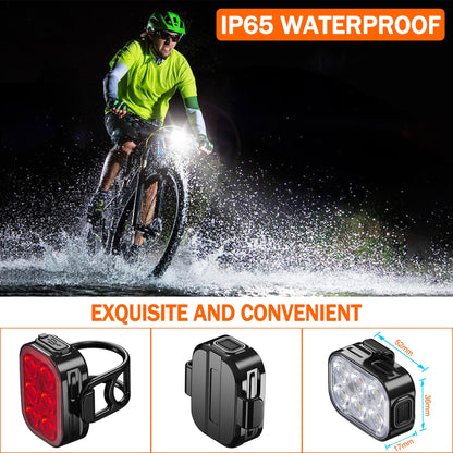 Bike Lights, Combination of Bike Front Light and Tail Light, IP65 Waterproof USB Charging, Equipped with 6 Ultra-Bright LED Beads, 4+6 Lighting Modes, Suitable for Riding at Night
