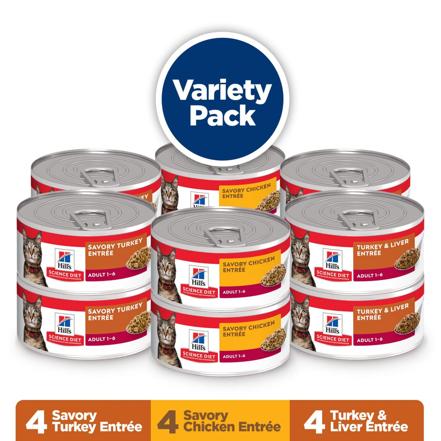 Hill's Science Diet Adult 1-6, Adult 1-6 Premium Nutrition, Wet Cat Food, Variety Pack: Turkey; Chicken; Turkey & Liver Minced, 5 oz Can Variety Pack, Case of 12 🍁 All In One Marketplace Canada
