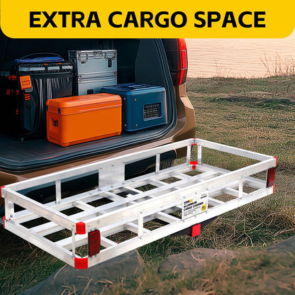 MaxxHaul 70108 49 Inch x 22.5 Inch Hitch Cargo Carrier - Trailer Hitch Mount Aluminum Cargo Carrier With High Side Rails For RV's, Trucks, SUV's, Vans, Cars With 2 Inch Hitch Receiver - 500-lb Load Capacity , Grey MAXXHAUL